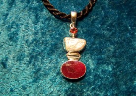 Garnet,Pearl,Ruby, Sterling Silver Pendant with cord