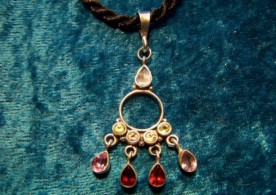 Amethyst,Garnet,Peridot,Topaz, Sterling Silver Pendant with cord