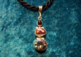Garnet,Pink Pearl,Mystic topaz, Sterling Silver Pendant with cord