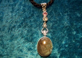 Amethyst,Labradorite, Sterling Silver Pendant with cord