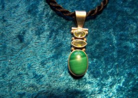 Peridot,Malachite, Sterling Silver Pendant with cord