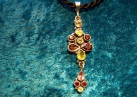 Topaz,Garnet,Peridot,Amethyst, Sterling Silver Pendant with cord