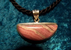 Pink Rhodochrosite, Sterling Silver Pendant with cord
