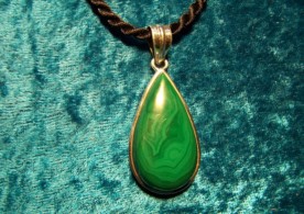 Malachite, Sterling Silver Pendant with cord