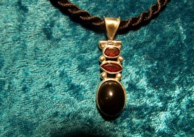 Garnet, Black Onyx, Sterling Silver Pendant with cord