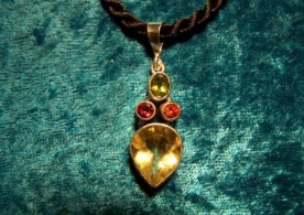 Peridot,Garnet,Golden Topaz, Sterling Silver Pendant with cord