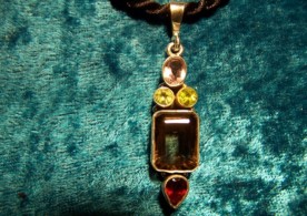 Amethyst,Peridot,SmokeyTopaz,Garnet, Sterling Silver Pendant with cord