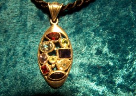 Garnet,Topaz,Peridot,Blue Tourmaline, Sterling Silver Pendant with cord