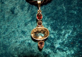 Garnet,Smokey Topaz,GoldenTopaz,Amethyst, Sterling Silver Pendant with cord
