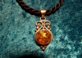 Amber, Sterling Silver Pendant with cord