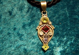 Garnet,Pearl White Topaz,Amethyst Sterling Silver Pendant with cord