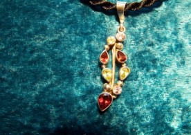 Pearl,Garnet,Peridot,Amethyst, Sterling Silver Pendant with cord