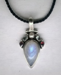 Moonstone,BlueTopez,Garnet Pearl,Sterling Silver with,cord