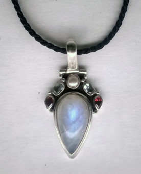 Moonstone,BlueTopez,Garnet Pearl,Sterling Silver with,cord