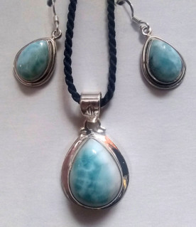 Larimar Sterling Silver with cord #E52 earrings