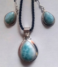 Larimar Sterling Silver with cord #E52 earrings