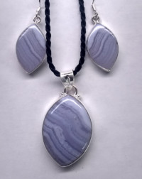Blue Lace Agate Sterling Silver #P48 pendant with cord, #E50 earrings