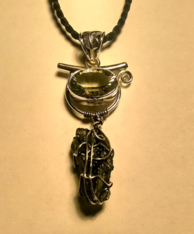 ,Pendant,Moldavite, Smoky Topaz Sterling Silver, with cord